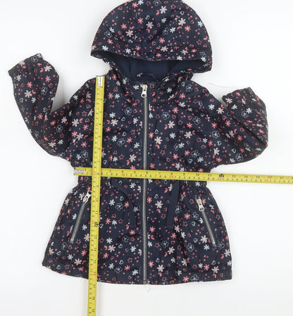 Young Dimension Girls Blue Floral Hooded Rain Coat 2-3 Years