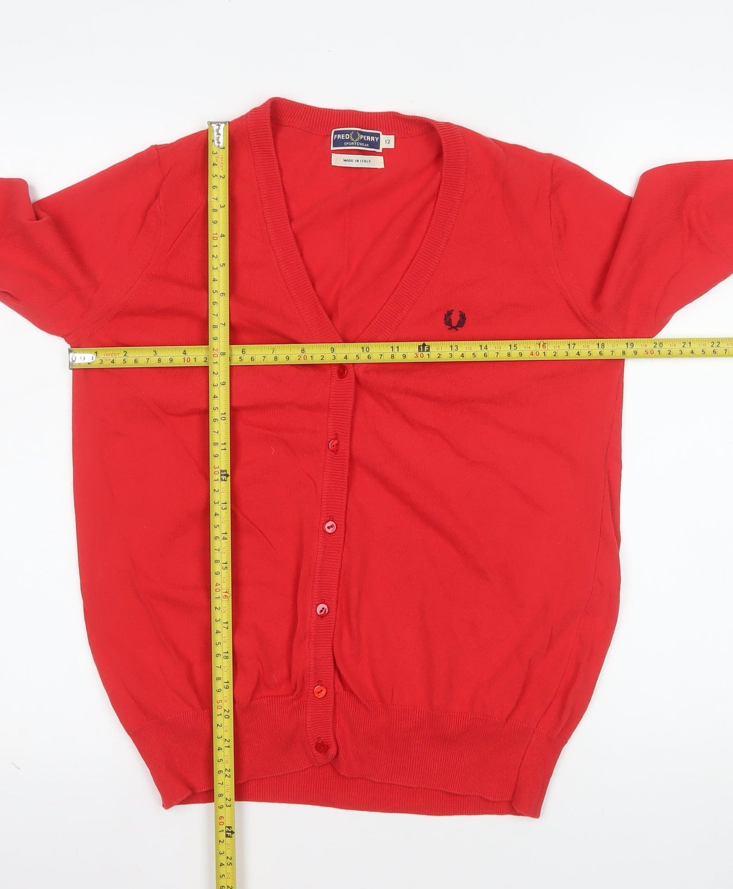 Fred Perry Women's Red Cotton Cardigan Size 12 V-Neck