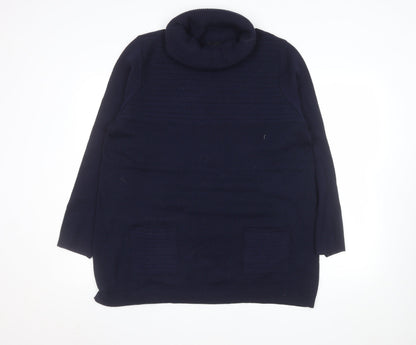 M&Co Women’s Navy Blue Roll Neck Tunic Jumper Size 18