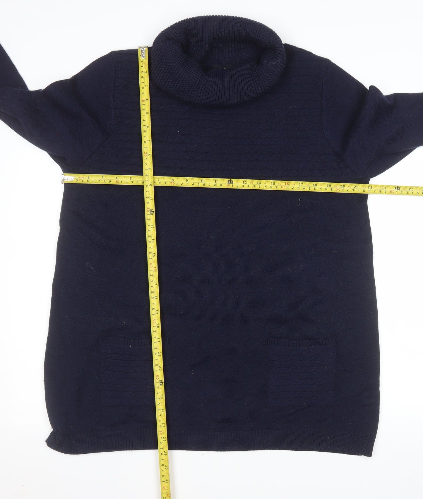 M&Co Women’s Navy Blue Roll Neck Tunic Jumper Size 18