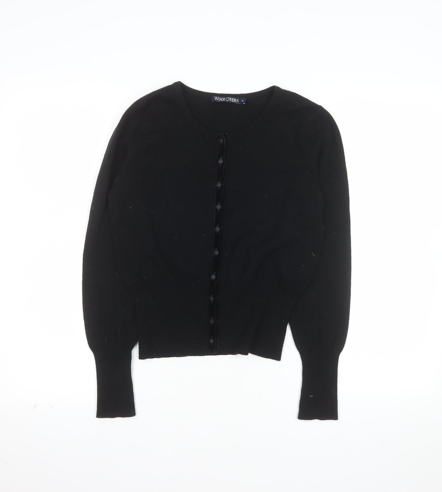 WoolOvers Women's Black Wool Cashmere Crew Neck Cardigan S