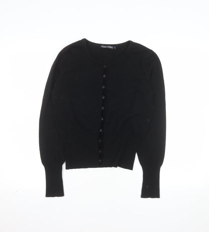WoolOvers Women's Black Wool Cashmere Crew Neck Cardigan S