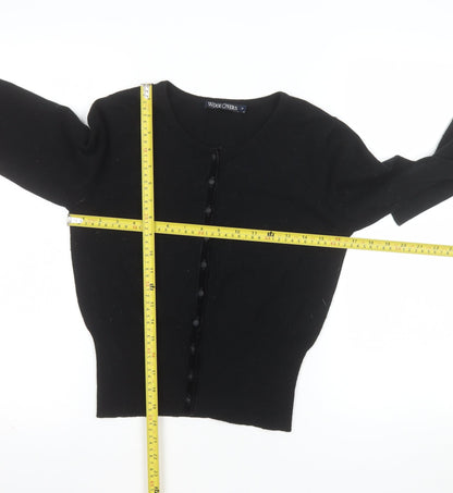 WoolOvers Women's Black Wool Cashmere Crew Neck Cardigan S
