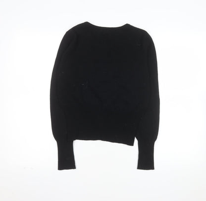 WoolOvers Women's Black Wool Cashmere Crew Neck Cardigan S