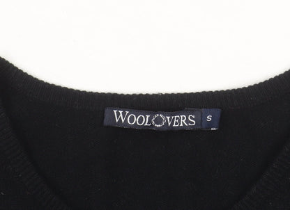 WoolOvers Women's Black Wool Cashmere Crew Neck Cardigan S
