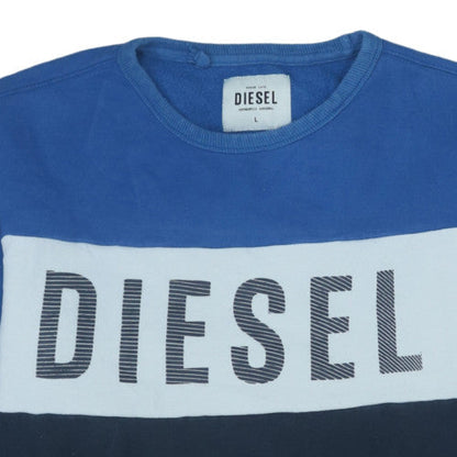 Diesel Mens Blue Crew Neck Sweatshirt L Graphic Cotton Blend