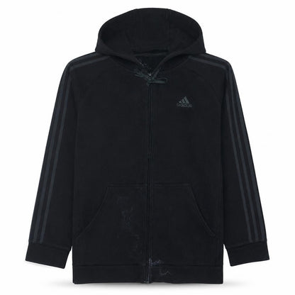 Front view of Adidas Men's Black Full Zip Hoodie, size M, Sports Fleece Sweatshirt