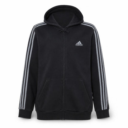 Front view of Adidas Men’s Black Full Zip Hoodie M Regular Fit Fleece Sweatshirt
