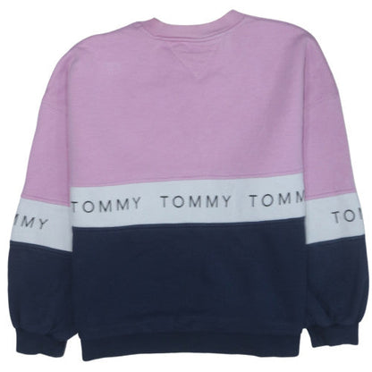 Tommy Jeans Womens Pink Blue Colourblock Crew Neck Sweatshirt L