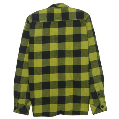 Dickies Men's Yellow Black Check Flannel Button-Up Shirt Medium