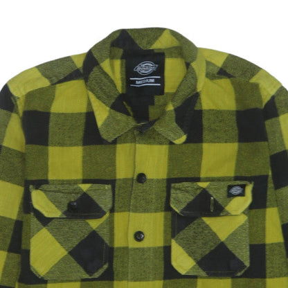 Dickies Men's Yellow Black Check Flannel Button-Up Shirt Medium