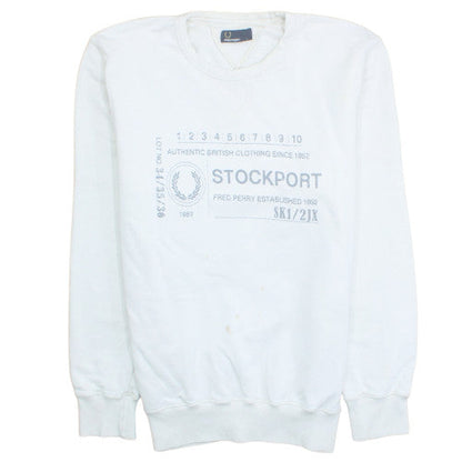 Fred Perry Men's White L Pullover Sweatshirt Stockport Logo Cotton