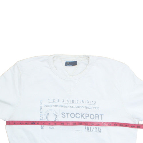 Fred Perry Men's White L Pullover Sweatshirt Stockport Logo Cotton