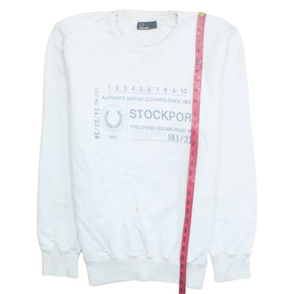 Fred Perry Men's White L Pullover Sweatshirt Stockport Logo Cotton