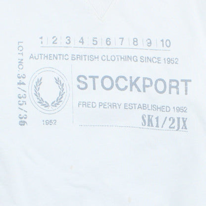 Fred Perry Men's White L Pullover Sweatshirt Stockport Logo Cotton