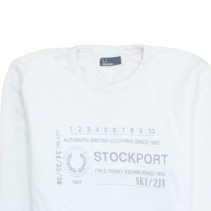 Fred Perry Men's White L Pullover Sweatshirt Stockport Logo Cotton
