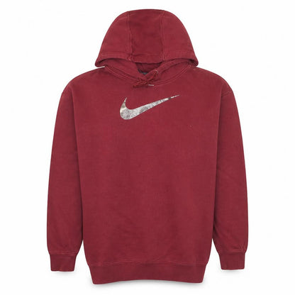 Nike Womens Red Pullover Hoodie Small Cotton Blend Logo Sweatshirt