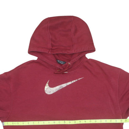 Nike Womens Red Pullover Hoodie Small Cotton Blend Logo Sweatshirt
