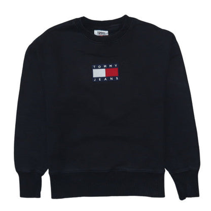 Tommy Jeans Womens Black Cotton Crew Neck Pullover Sweatshirt M