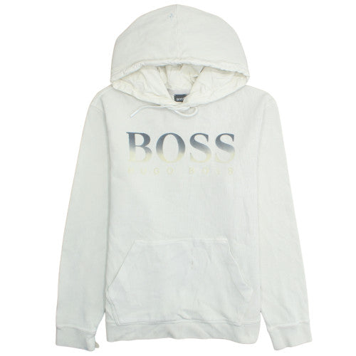 Hugo Boss Womens White Pullover Hoodie Large Logo Front