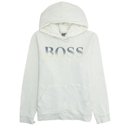 Hugo Boss Womens White Pullover Hoodie Large Logo Front