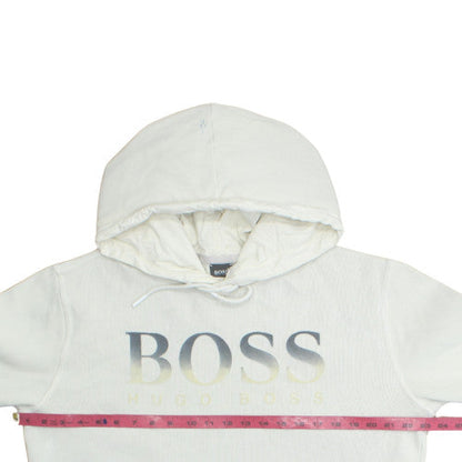 Hugo Boss Womens White Pullover Hoodie Large Logo Front