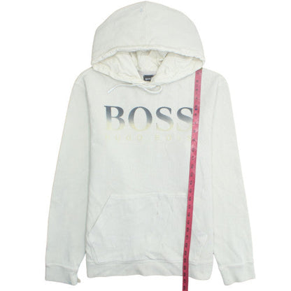 Hugo Boss Womens White Pullover Hoodie Large Logo Front