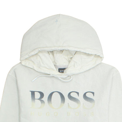 Hugo Boss Womens White Pullover Hoodie Large Logo Front