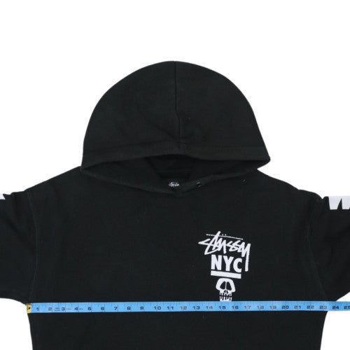 Stussy Men Black Pullover Hoodie L Graphic Print World Tour Cotton
