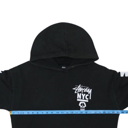Stussy Men Black Pullover Hoodie L Graphic Print World Tour Cotton