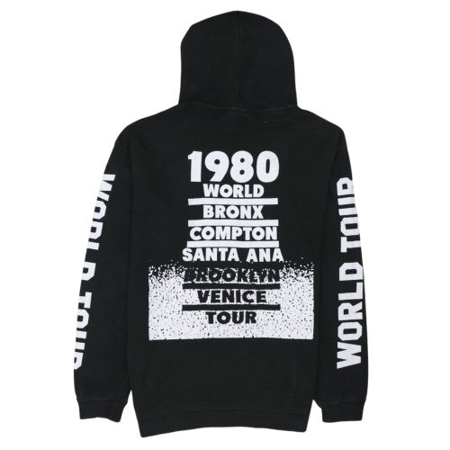 Stussy Men Black Pullover Hoodie L Graphic Print World Tour Cotton
