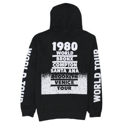 Stussy Men Black Pullover Hoodie L Graphic Print World Tour Cotton