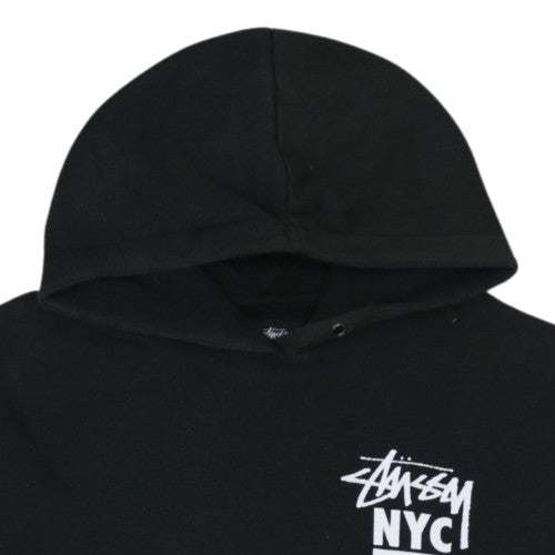Stussy Men Black Pullover Hoodie L Graphic Print World Tour Cotton