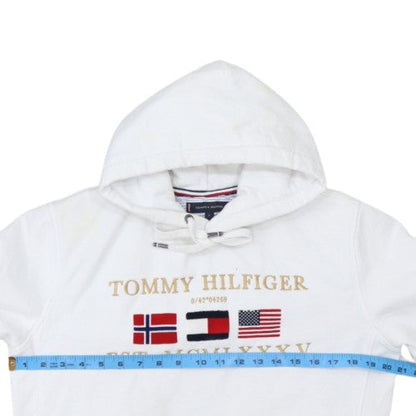 Tommy Hilfiger Mens White L Pullover Hoodie Embroidered Logo Cotton Blend