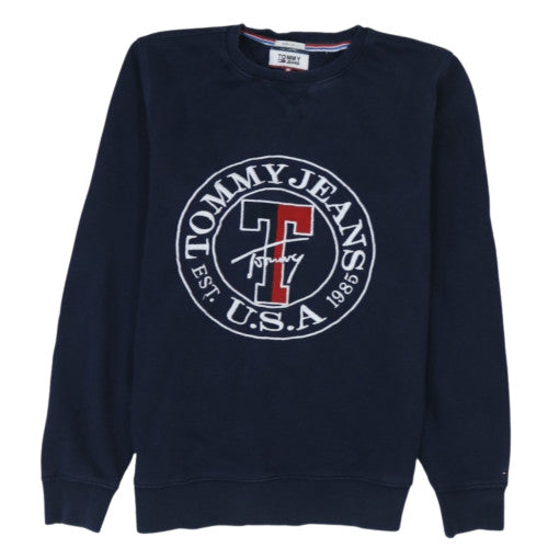 Tommy Jeans Womens Navy Sweatshirt M Crew Neck Cotton Logo Casual