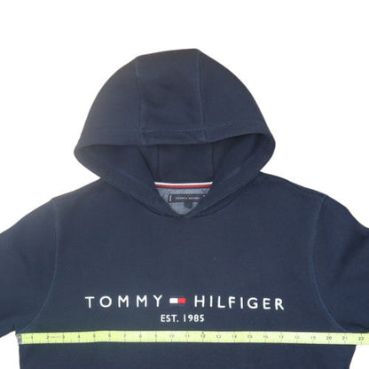 Tommy Hilfiger Men Blue Pullover Hoodie M Fleece Logo Sweatshirt