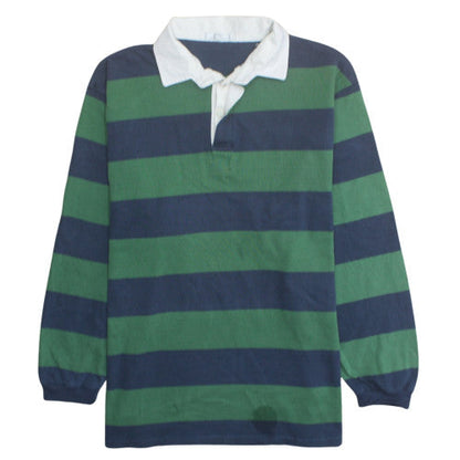 Marks and Spencer Mens Green Striped Long Sleeve Rugby Polo Shirt L