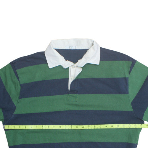 Marks and Spencer Mens Green Striped Long Sleeve Rugby Polo Shirt L