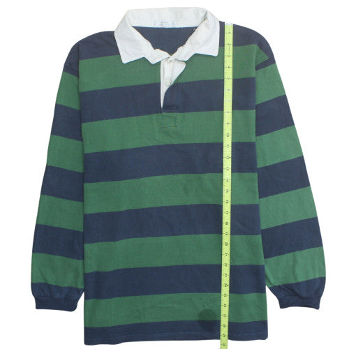 Marks and Spencer Mens Green Striped Long Sleeve Rugby Polo Shirt L