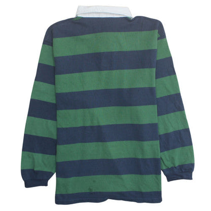 Marks and Spencer Mens Green Striped Long Sleeve Rugby Polo Shirt L