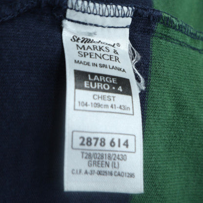 Marks and Spencer Mens Green Striped Long Sleeve Rugby Polo Shirt L