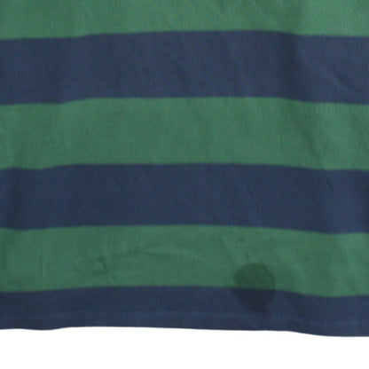 Marks and Spencer Mens Green Striped Long Sleeve Rugby Polo Shirt L
