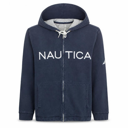 Nautica Men's Blue Full Zip Hoodie L Logo Design Fleece