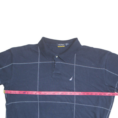 Nautica Men's Blue Check Short Sleeve Cotton Polo Shirt XXL