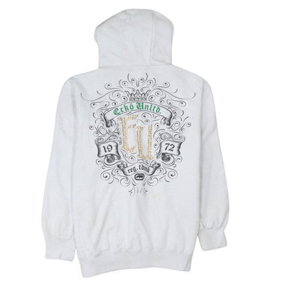 Ecko Unltd Womens White XL Full Zip Hoodie Graphic Crest Design