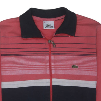 Lacoste Women Pink & Navy Full Zip Sweatshirt Size L Cotton Blend