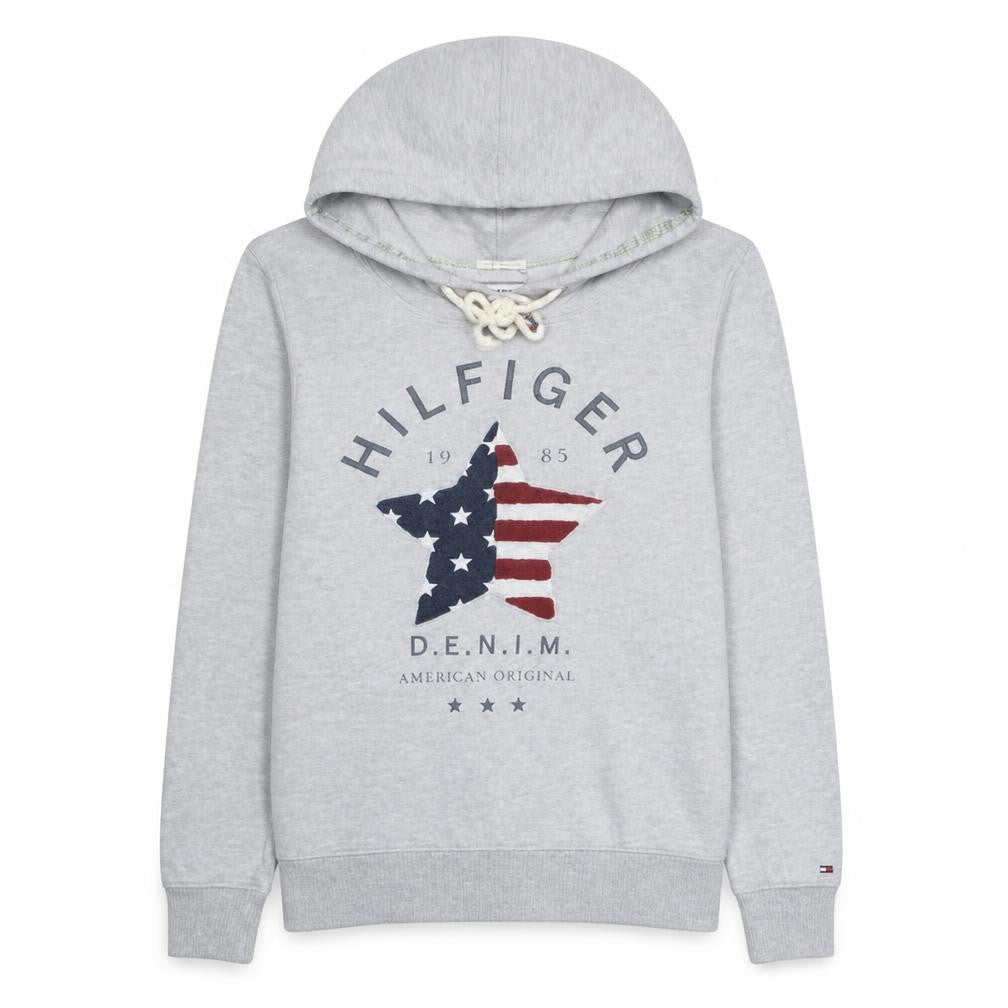 Hilfiger Denim Mens Grey L Pullover Hoodie with Logo Design