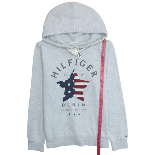 Hilfiger Denim Mens Grey L Pullover Hoodie with Logo Design
