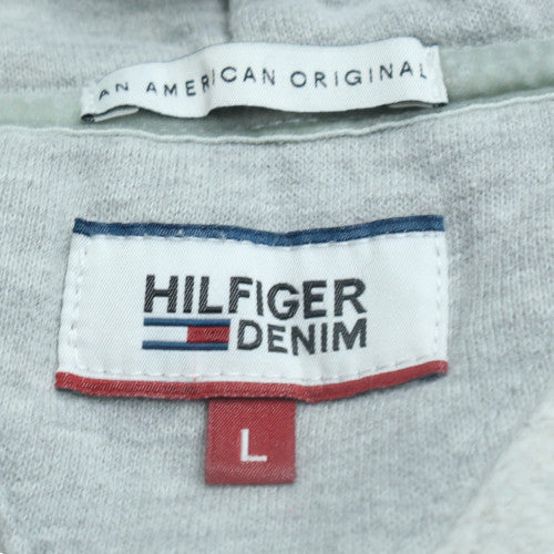 Hilfiger Denim Mens Grey L Pullover Hoodie with Logo Design
