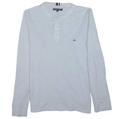 Tommy Hilfiger Men's White Henley Cotton Jumper M Long Sleeve